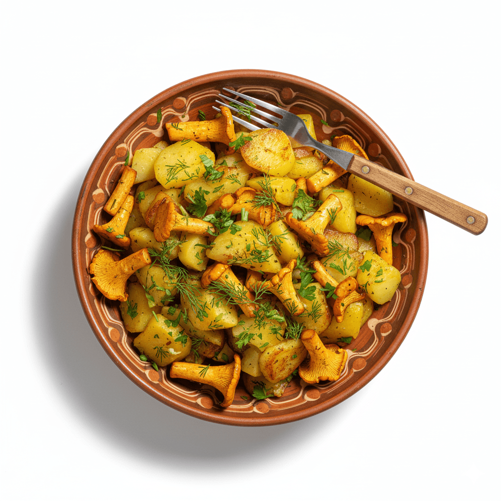 Жаренный картофель с лисичками